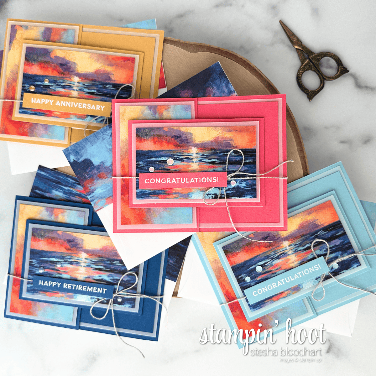 SH #715 (Stesha) Handmade Greeting Card Handmade Lake Sunset Greeting Card Set