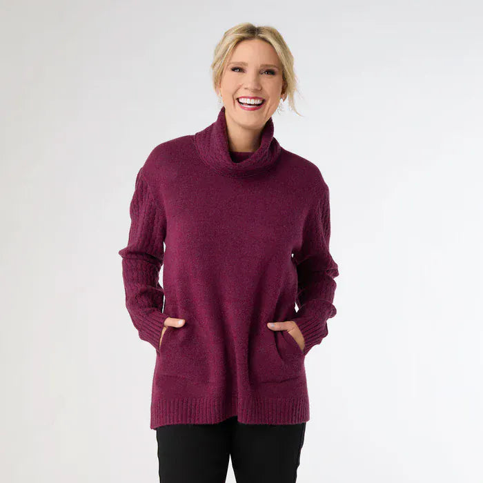 CoCo Carmen Sweater Heavenly-Luxe Cowl Neck Cable Sweater with Pockets