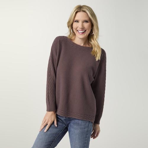 CoCo Carmen Sweater Heavenly-Luxe French Roast Cable Knit Detail Dolman Sweater