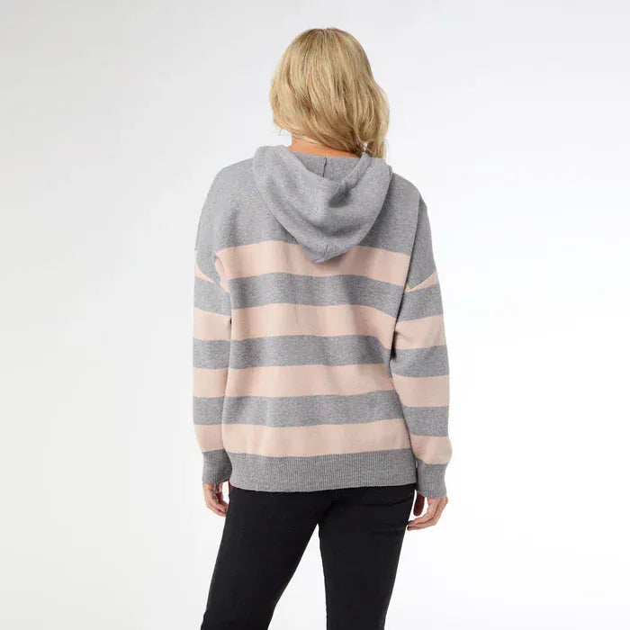 CoCo Carmen Sweater Heavenly-Luxe Grey & Dusty Rose Stripe Pullover Sweater
