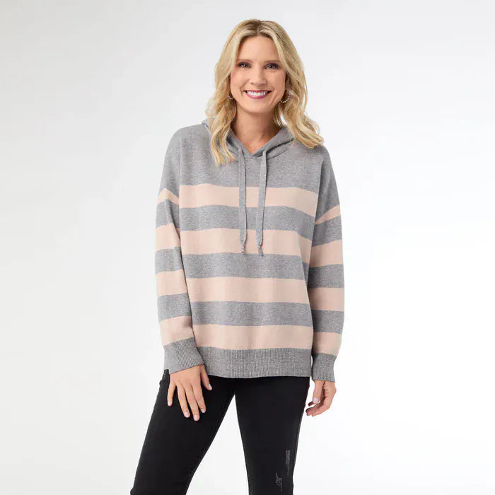 CoCo Carmen Sweater Heavenly-Luxe Grey & Dusty Rose Stripe Pullover Sweater