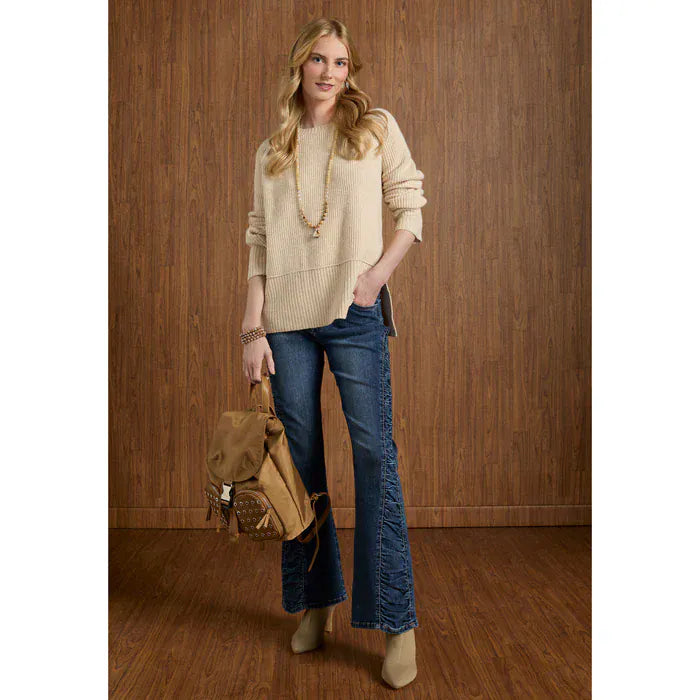 CoCo Carmen Sweater Helix Crew Neck Sweater with Side Slit