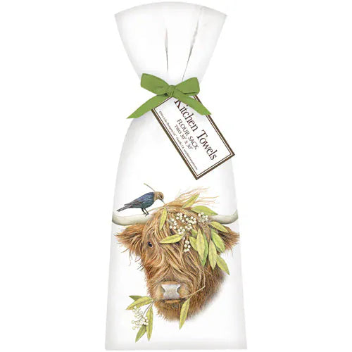 Highland Cow & Bird Friends Towel