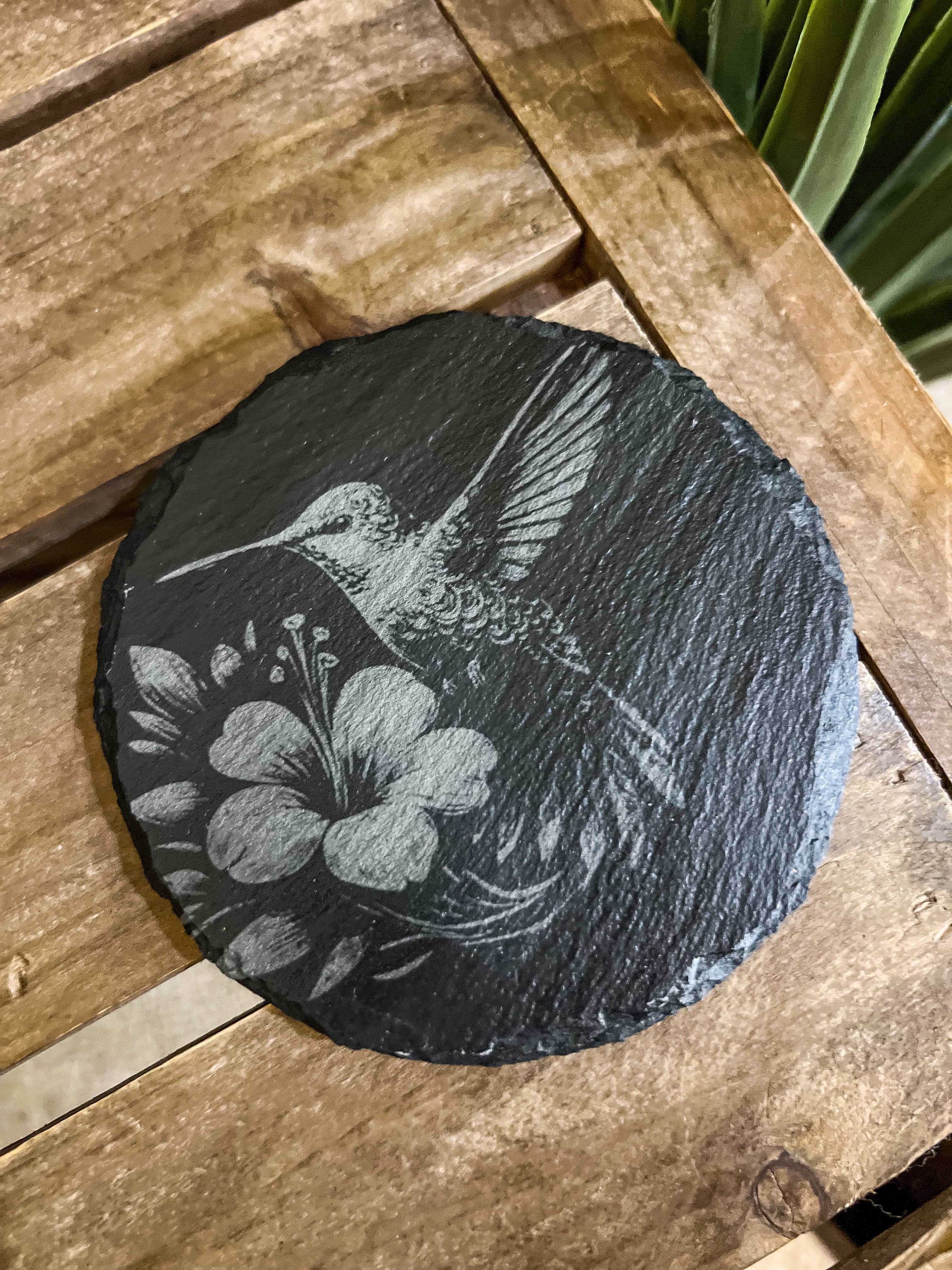 Hummingbird & Hibiscus Engraved Coaster