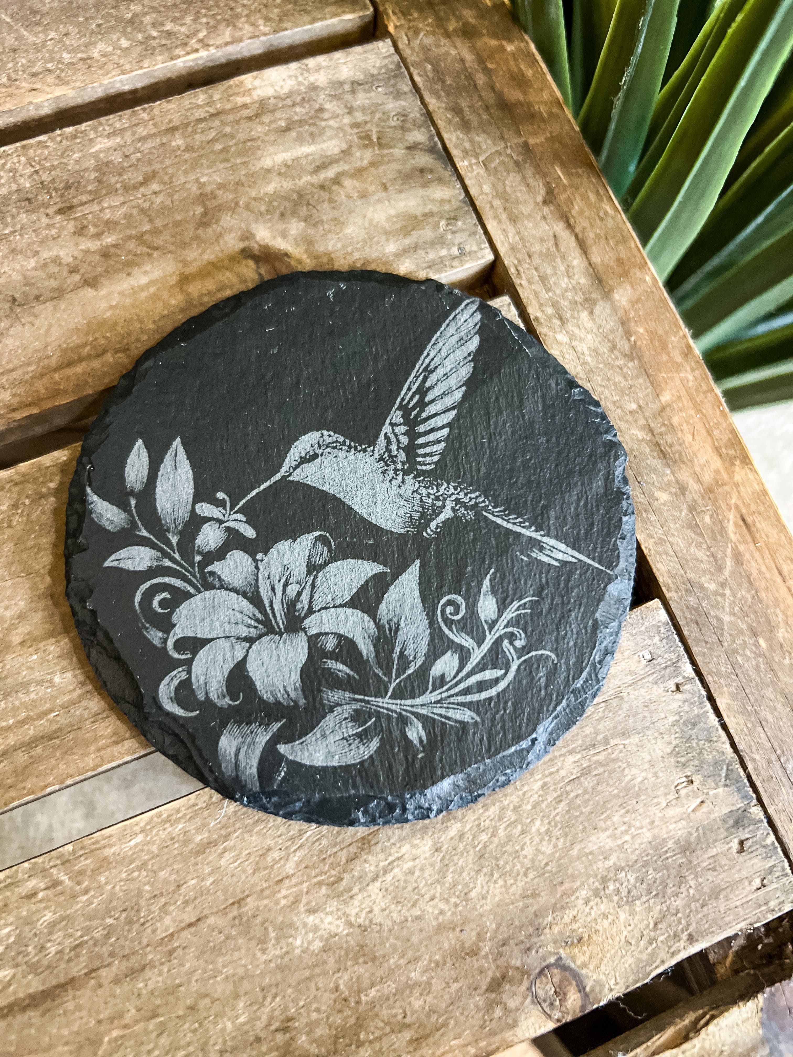Hummingbird & Lily Engraved Coaster