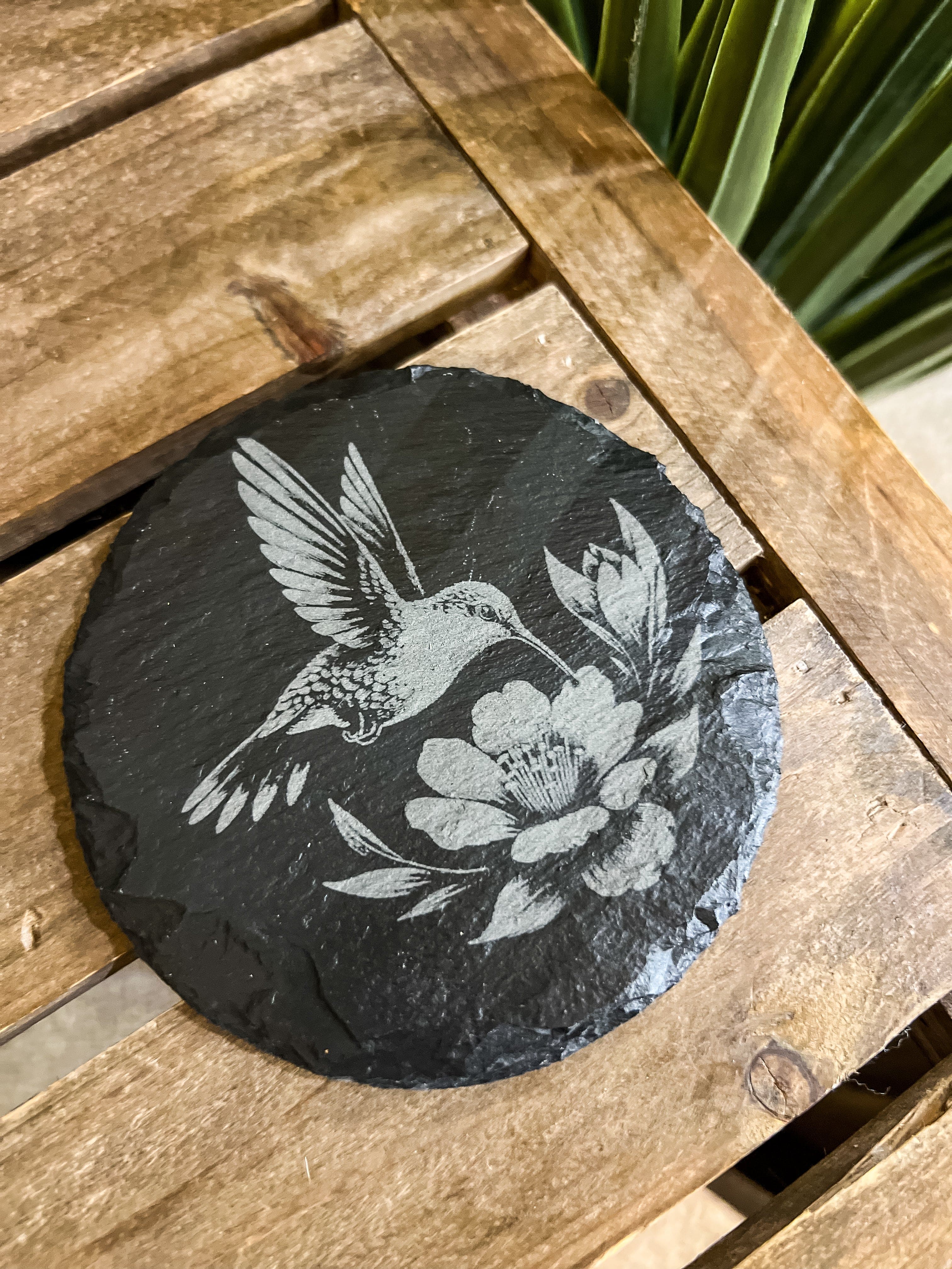 Hummingbird & Lily Pad Engraved Coaster