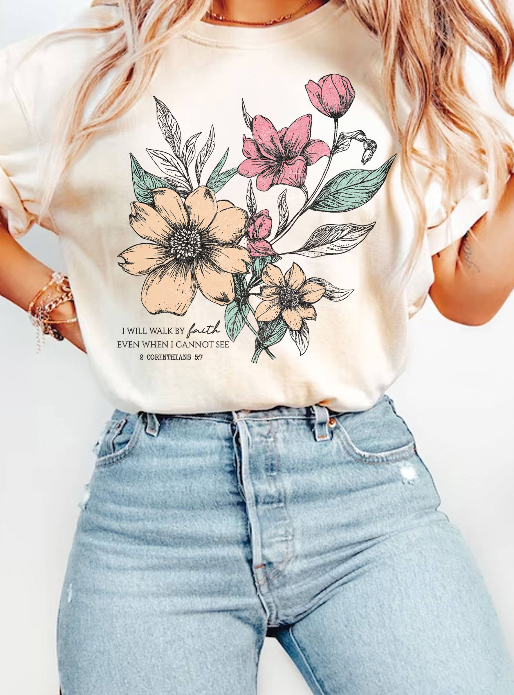 I Will Walk With Faith Floral Tee