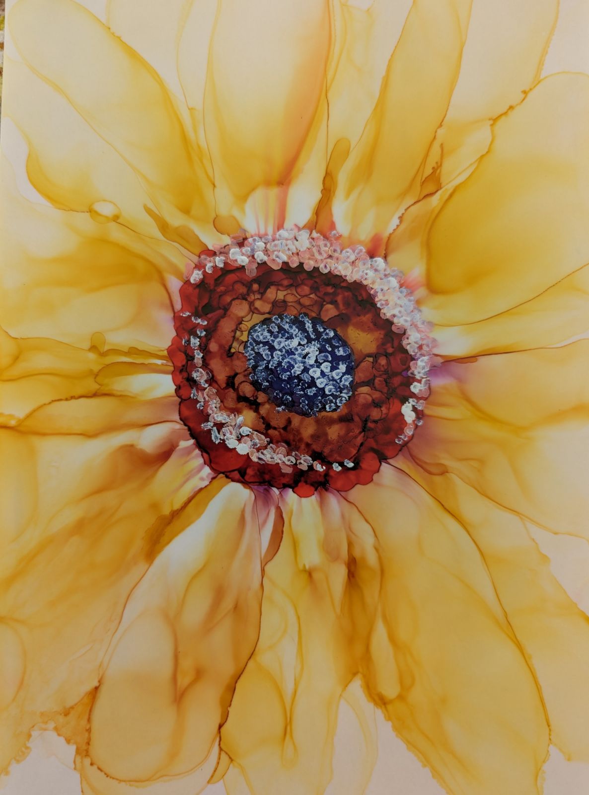 3 • Sketching & Painting a Sunflower in Alcohol Ink on Yupo