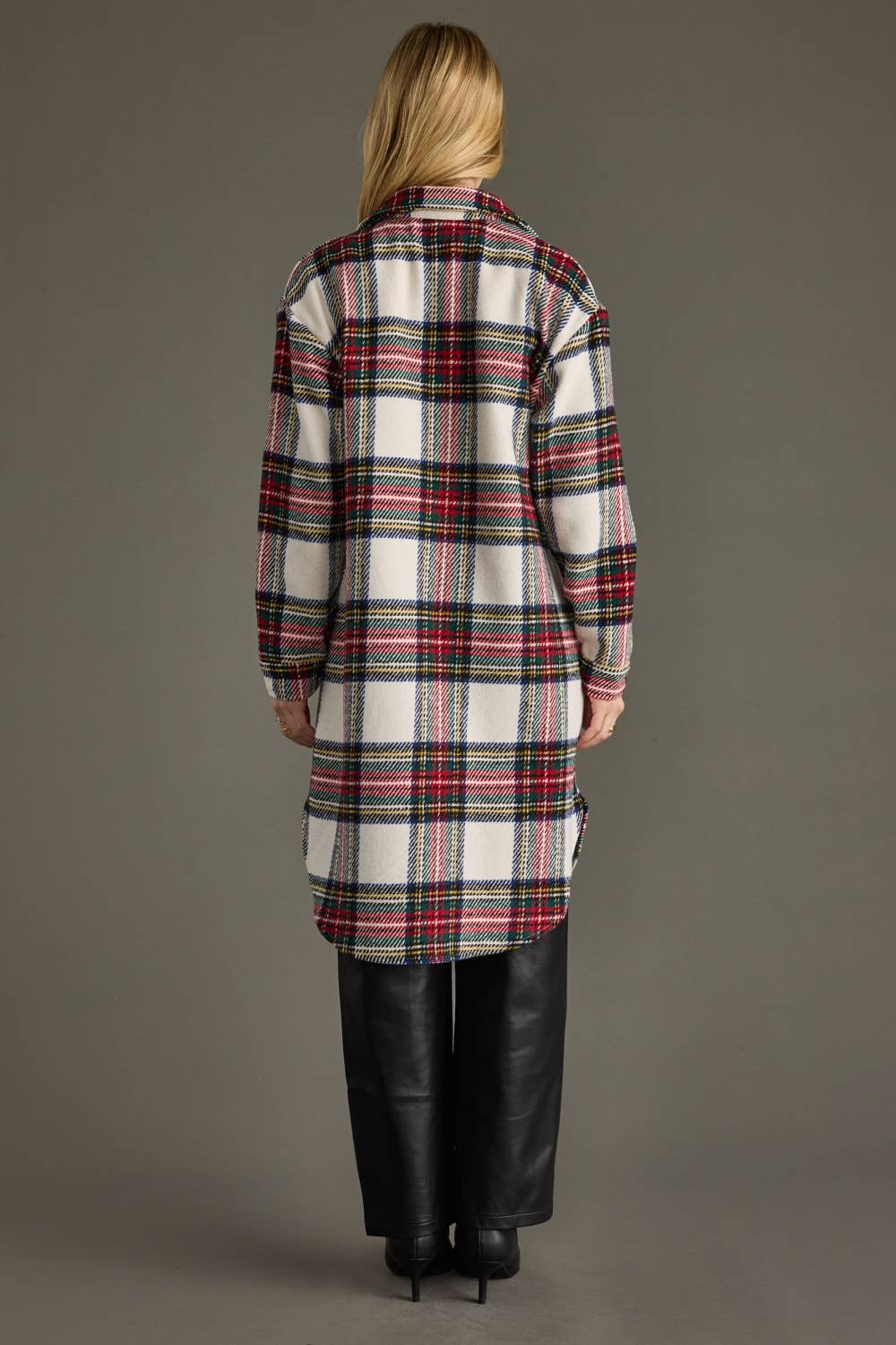 Ivory & Multicolored Plaid Long Shacket