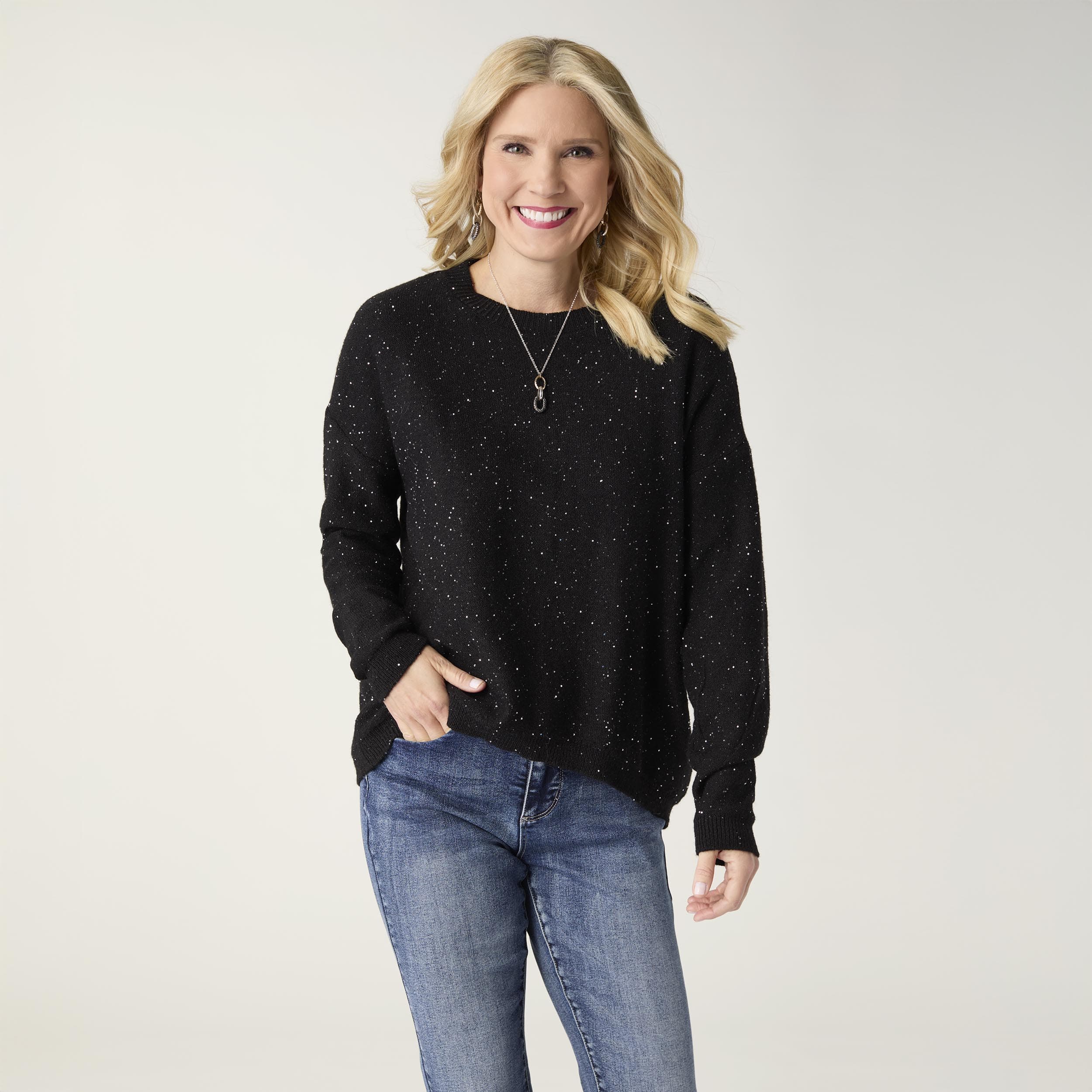 Janece Black Crew Neck Sparkle Sweater