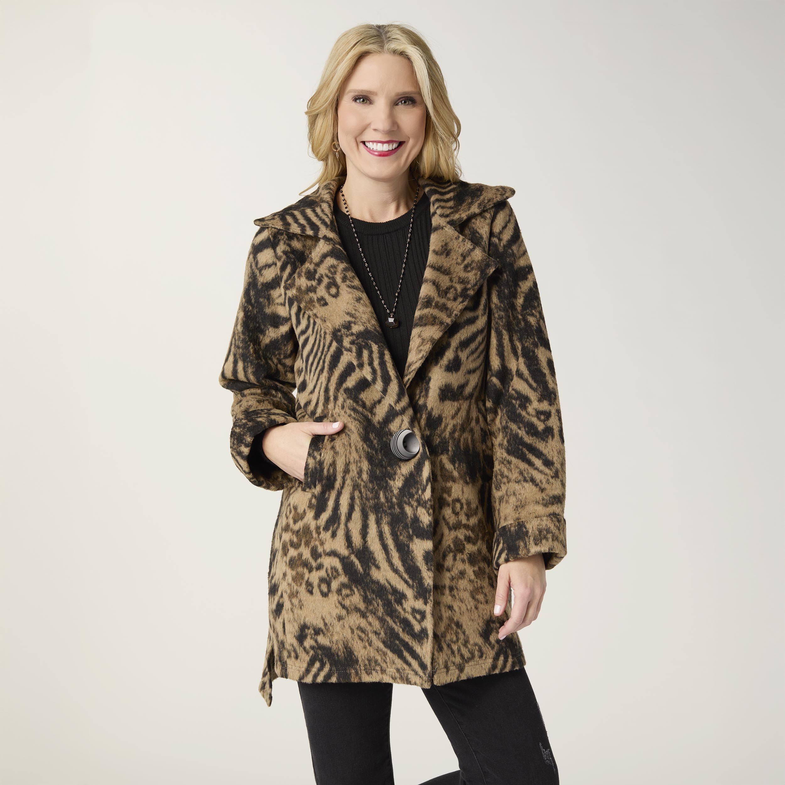 CoCo Carmen jacket Joanna Camel & Black Brushed Notch Collar Jacket