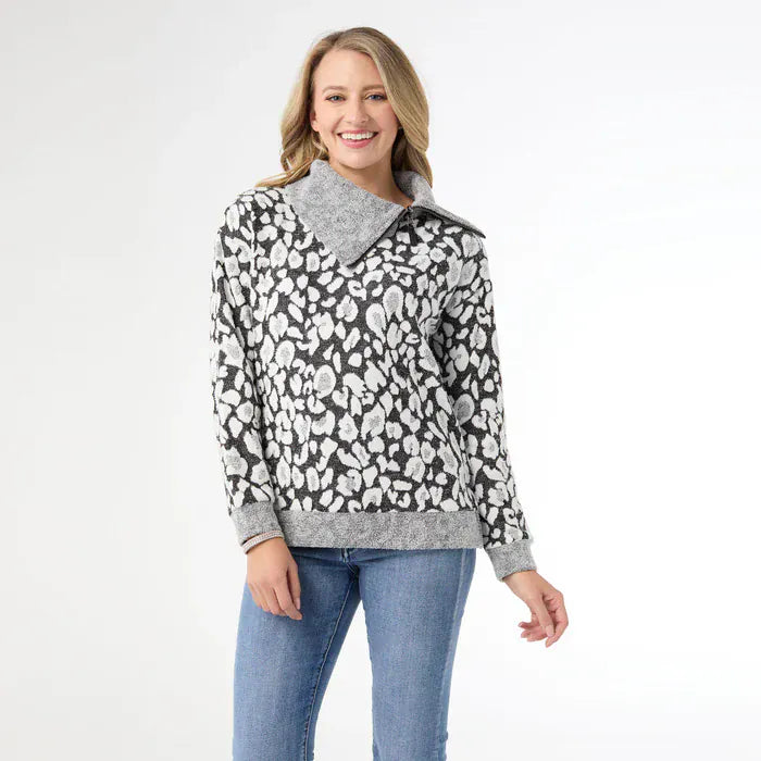 CoCo Carmen Sweater Johanna Printed Top with Side Collar Zipper