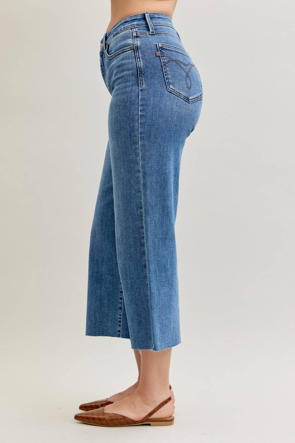 Judy Blue High Waist Wide Crop Classic Raw Hem