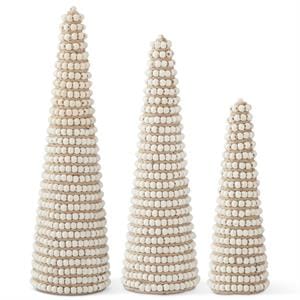 MJJ #8 Seasonal Decor Jute Cone Trees with White Beads