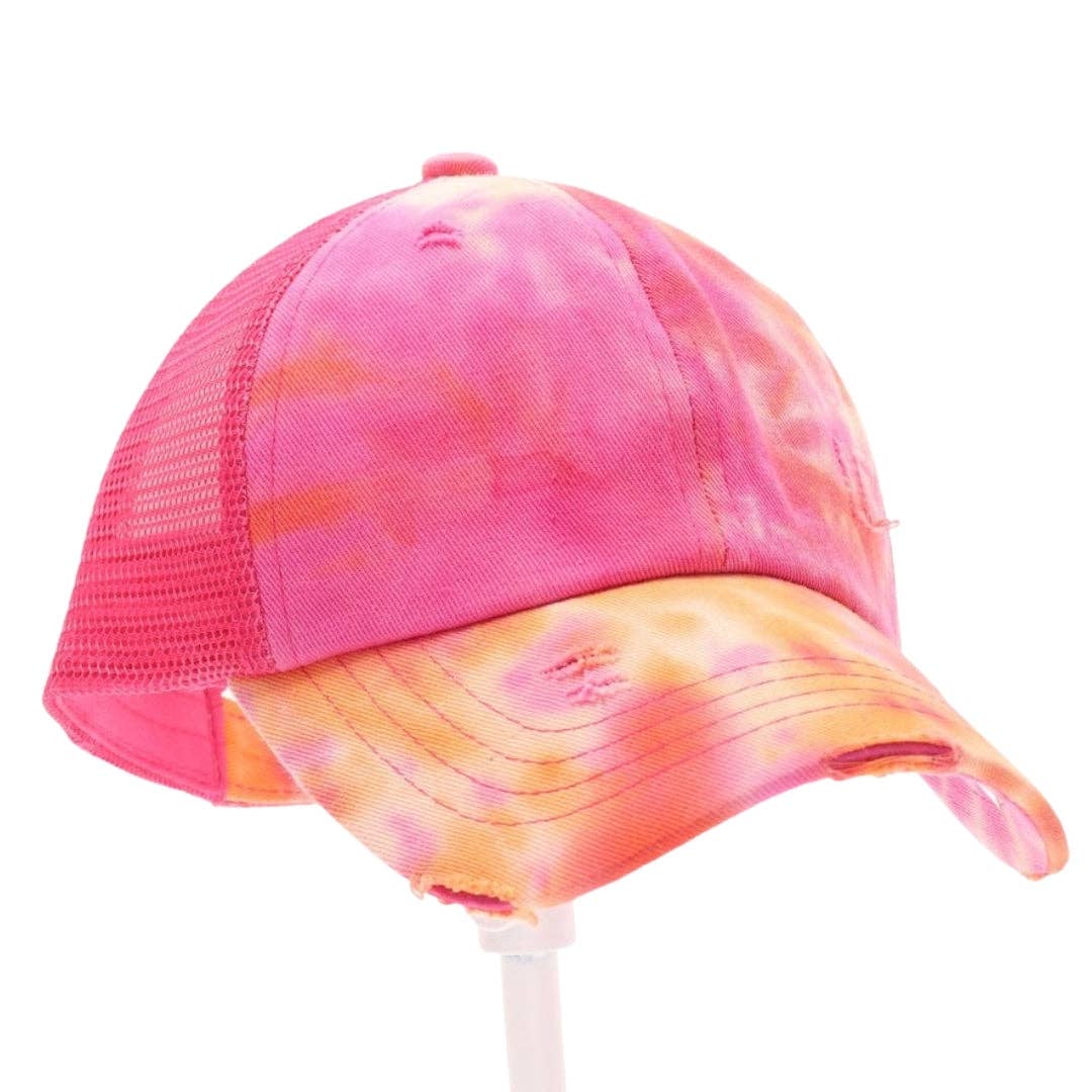 Kids Tie Dye Criss-Cross High Ponytail CC Baseball Hat