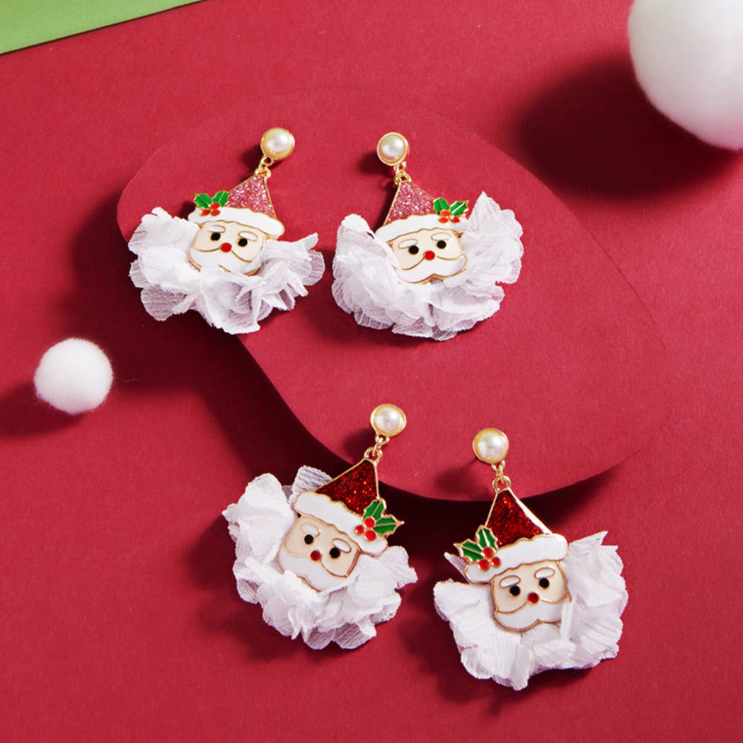 Lace Beard Santa Post Earrings