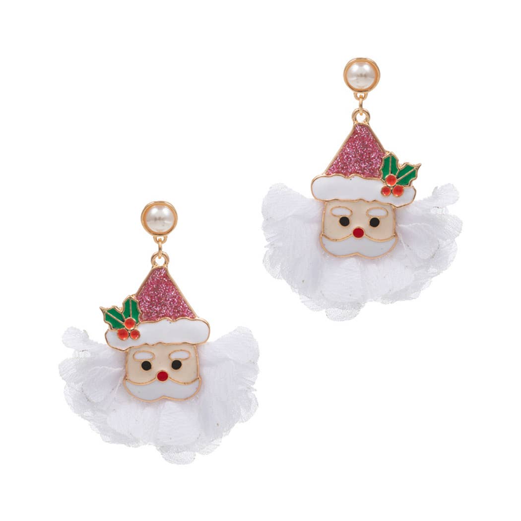 Fashion City Red Hat Lace Beard Santa Post Earrings