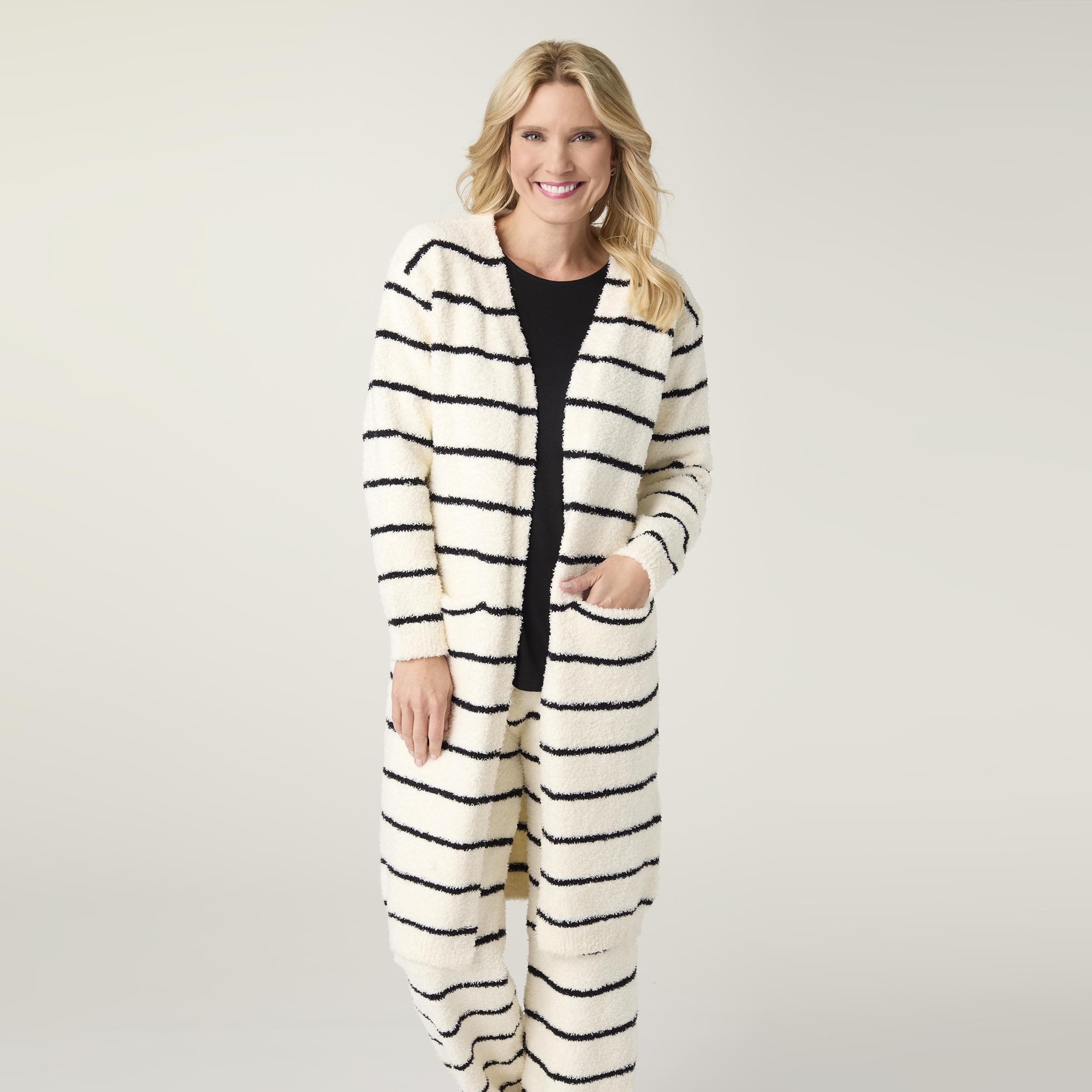 CoCo Carmen Lounge Wear Laidback Black Stripe Luxe Pocket Cardigan