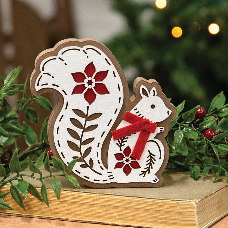 MJJ #8 (Melissa) Wood Sitter Laser Cut Poinsettia Squirrel Sitter