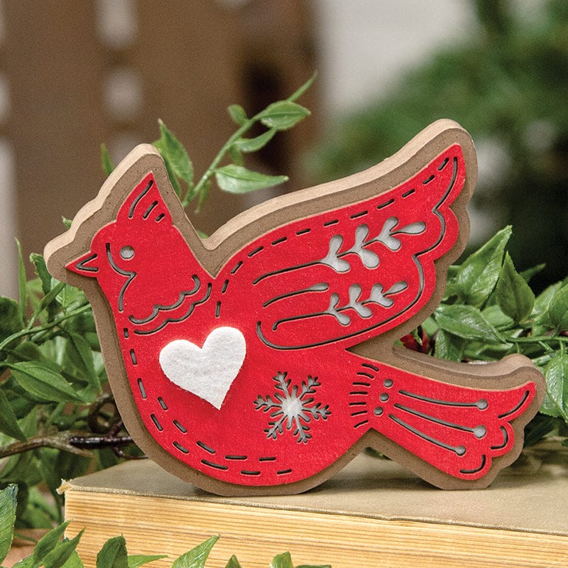 MJJ #8 (Melissa) Wood Sitter Laser Cut Snowflake Cardinal Sitter