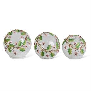 K&K Seasonal Decor LED Holly Berry Glass Tabletop Globes