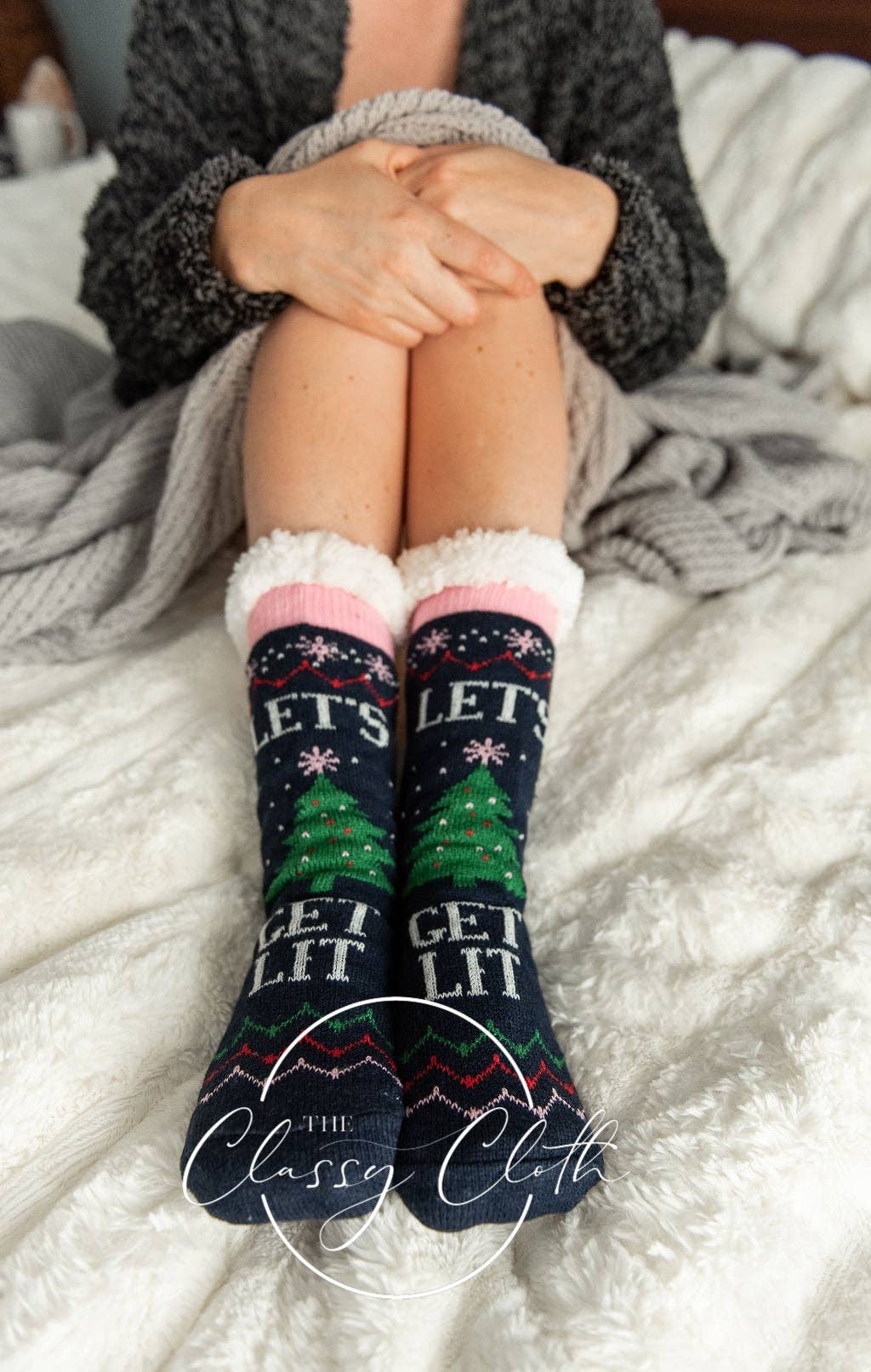 The Classy Cloth WS Slipper Socks Let's Get Lit Sherpa Lined Socks