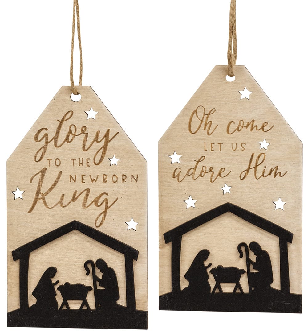 Let Us Adore Him Silhouette Wooden Tag Ornament