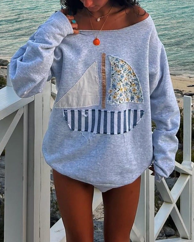 DMB #7 (Dani Mae Boutique Nicole) long sleeve Long Sleeve Top with Sailboat Applique