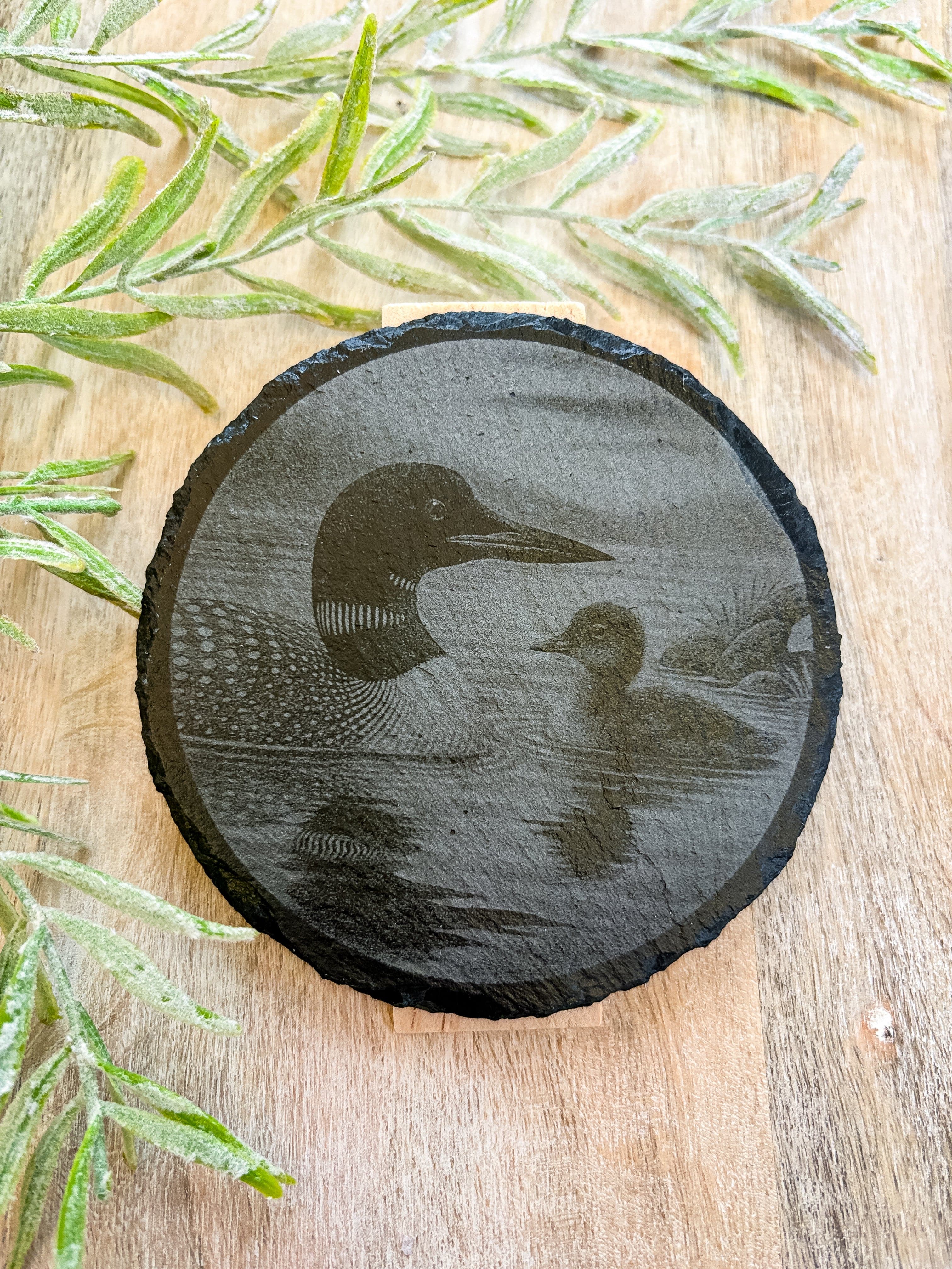 MT #311 (Mitch) Coaster Loons & Loonlet Lake Engraved Coaster