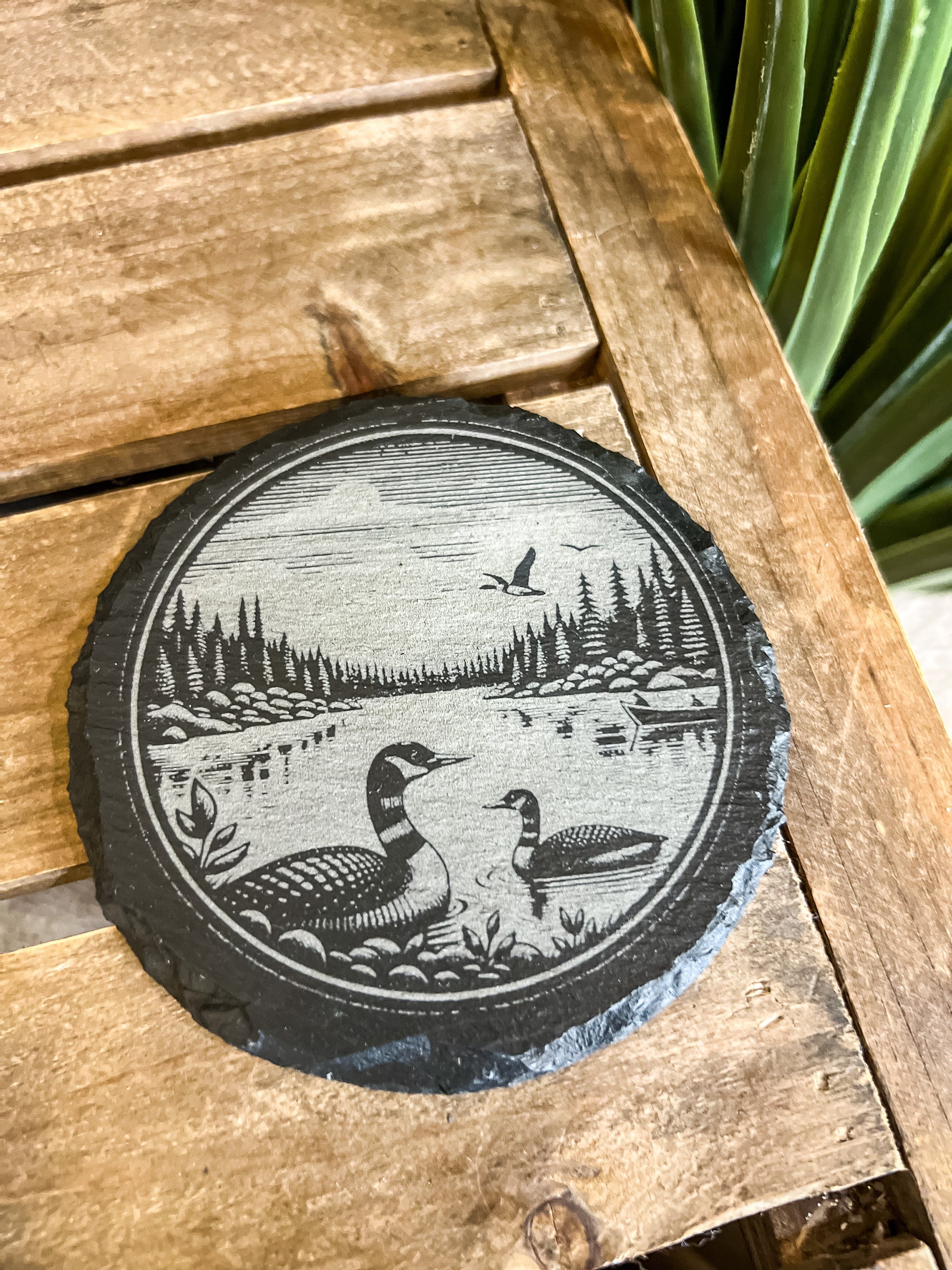 Loons on Lake Engraved Coaster