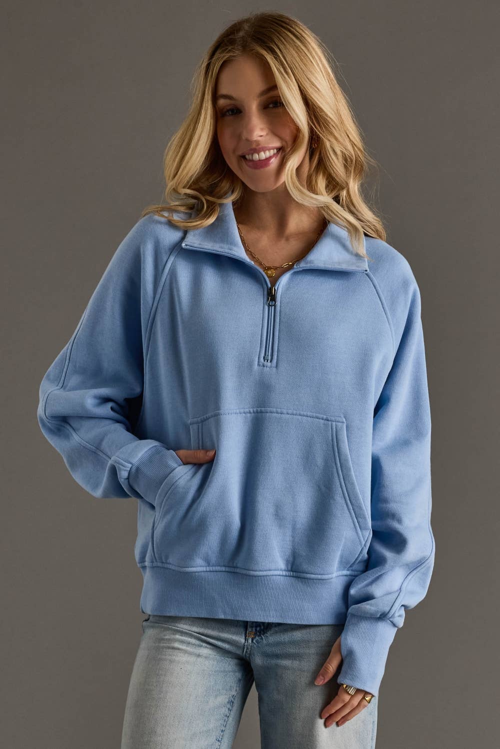 Light Blue Quarter Zip Sweatshirt