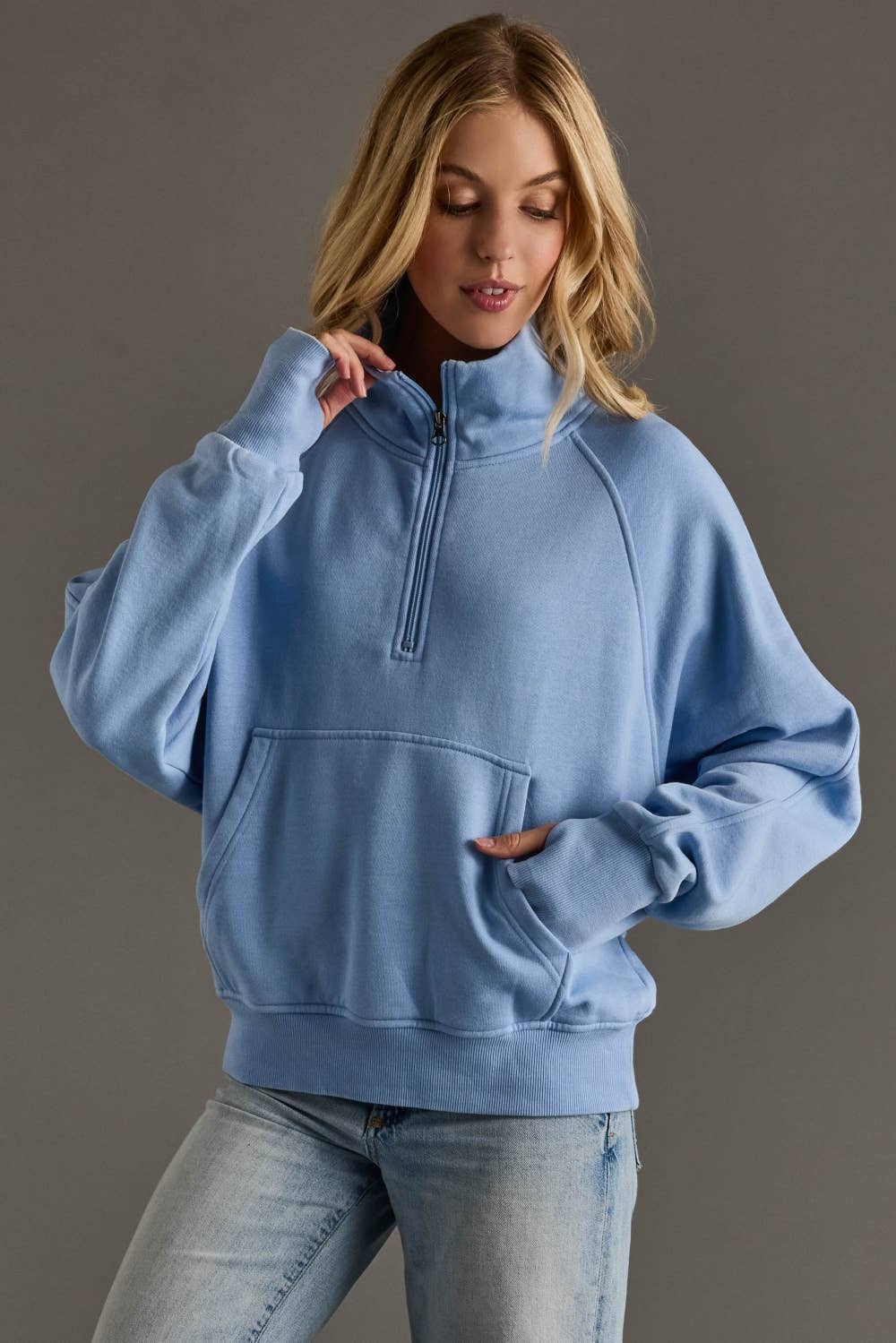 Light Blue Quarter Zip Sweatshirt