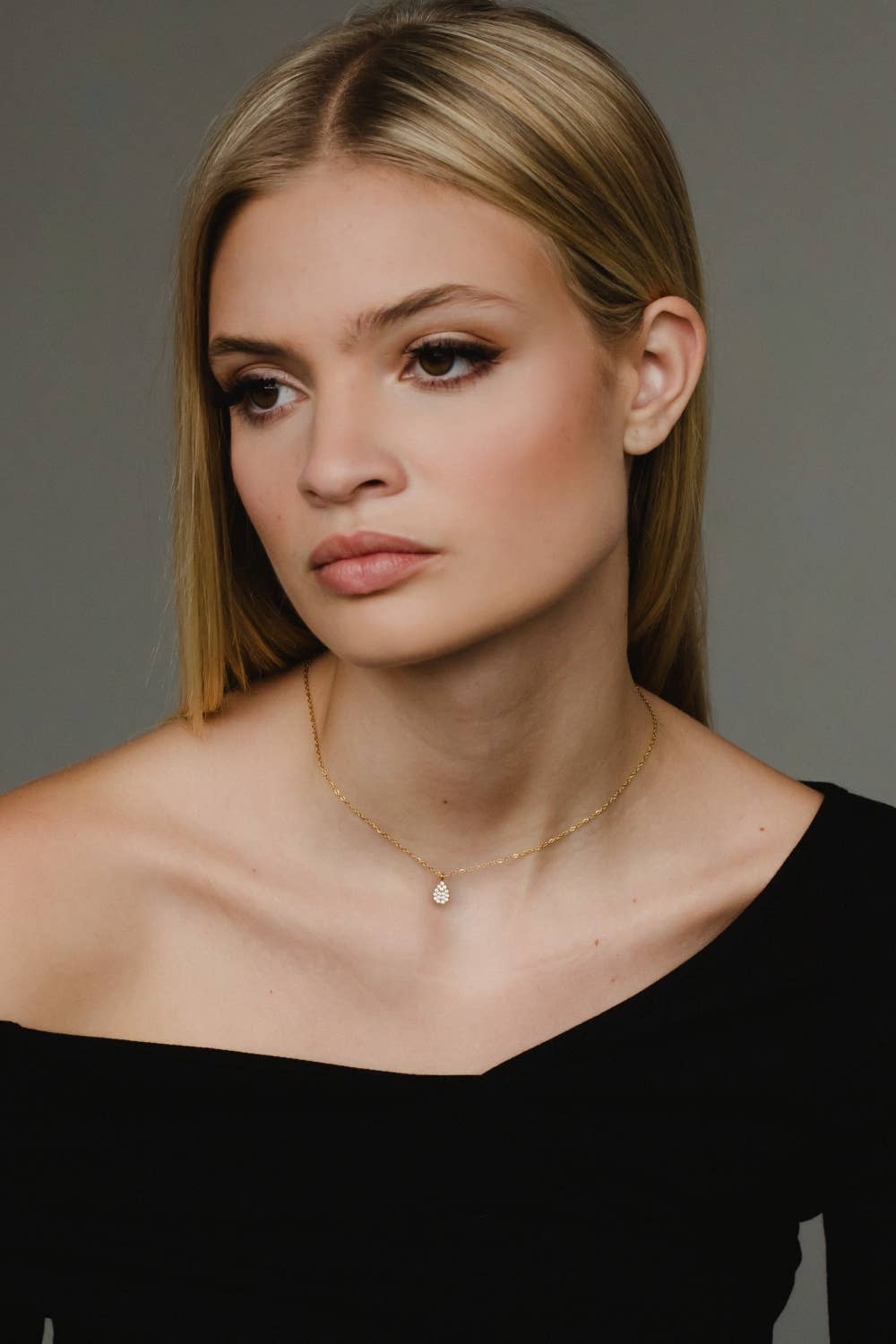 Panache Apparel Co. Luxe Gold Necklace with Teardrop Rhinestone Pendant