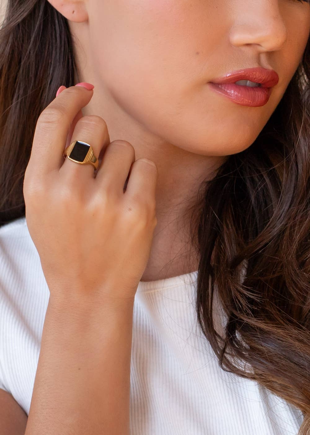 Panache Apparel Co. Luxe Gold Ring with Black Stone