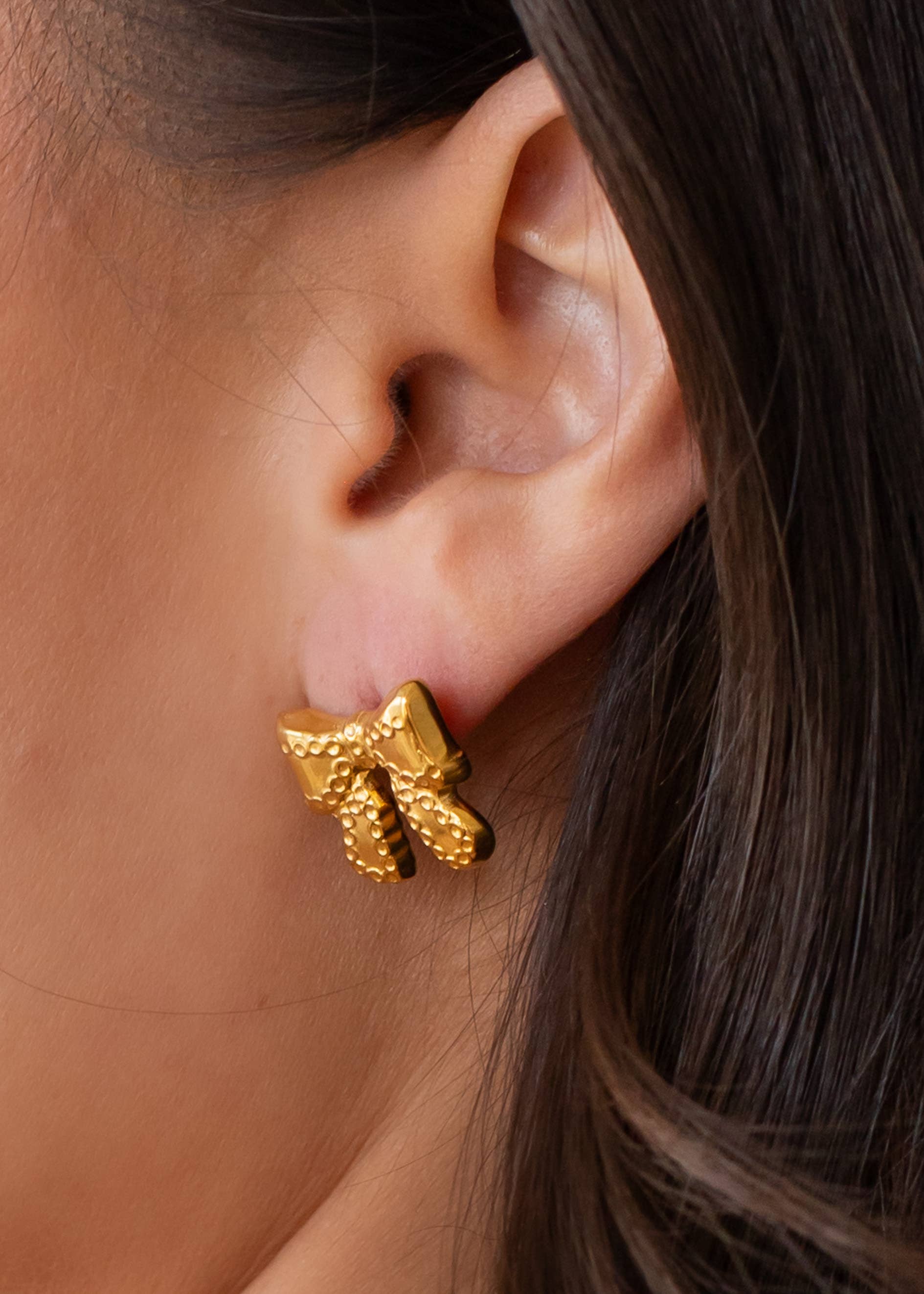 Panache Apparel Co. Earrings Luxe Gold Textured Bow Earrings