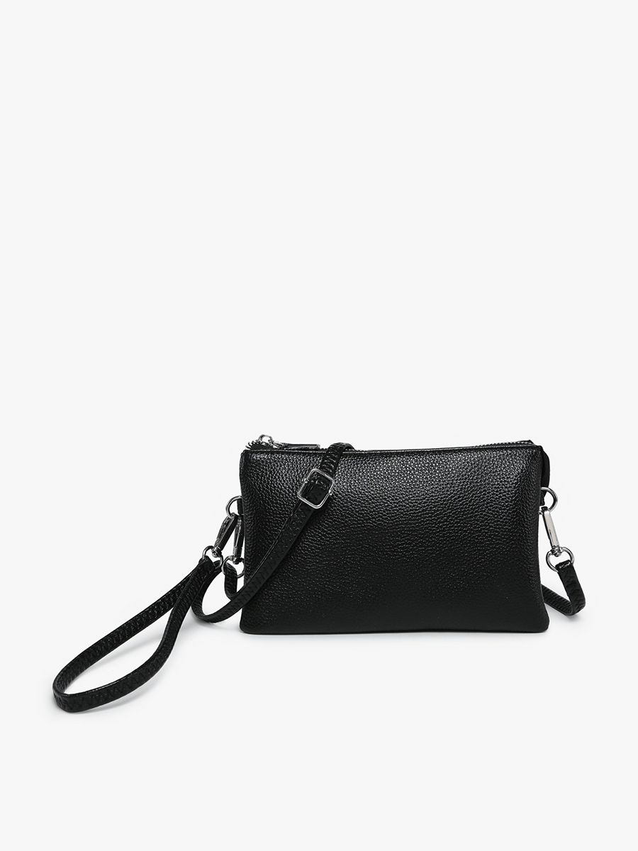 Jen & Co. M013 Riley Monogrammable 3 Compartment Crossbody/Wristlet: Midnight Black