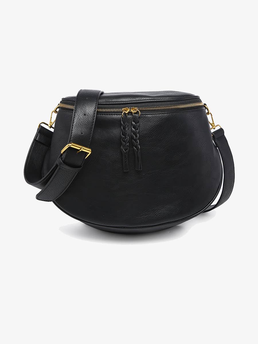 Jen & Co. M2739 Megan Distressed Sling Bag: Black
