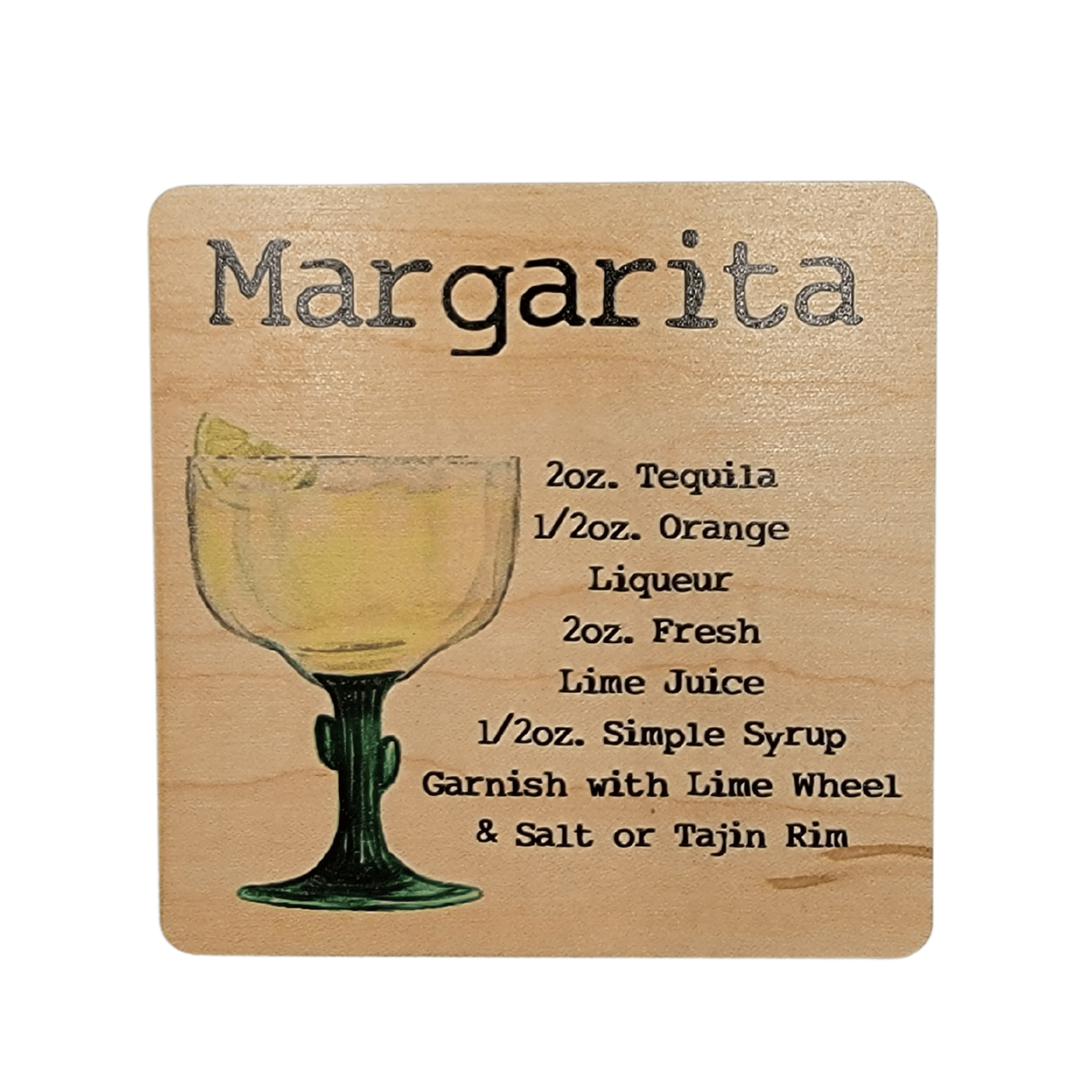 Margarita Cocktail Wooden Bar Coaster