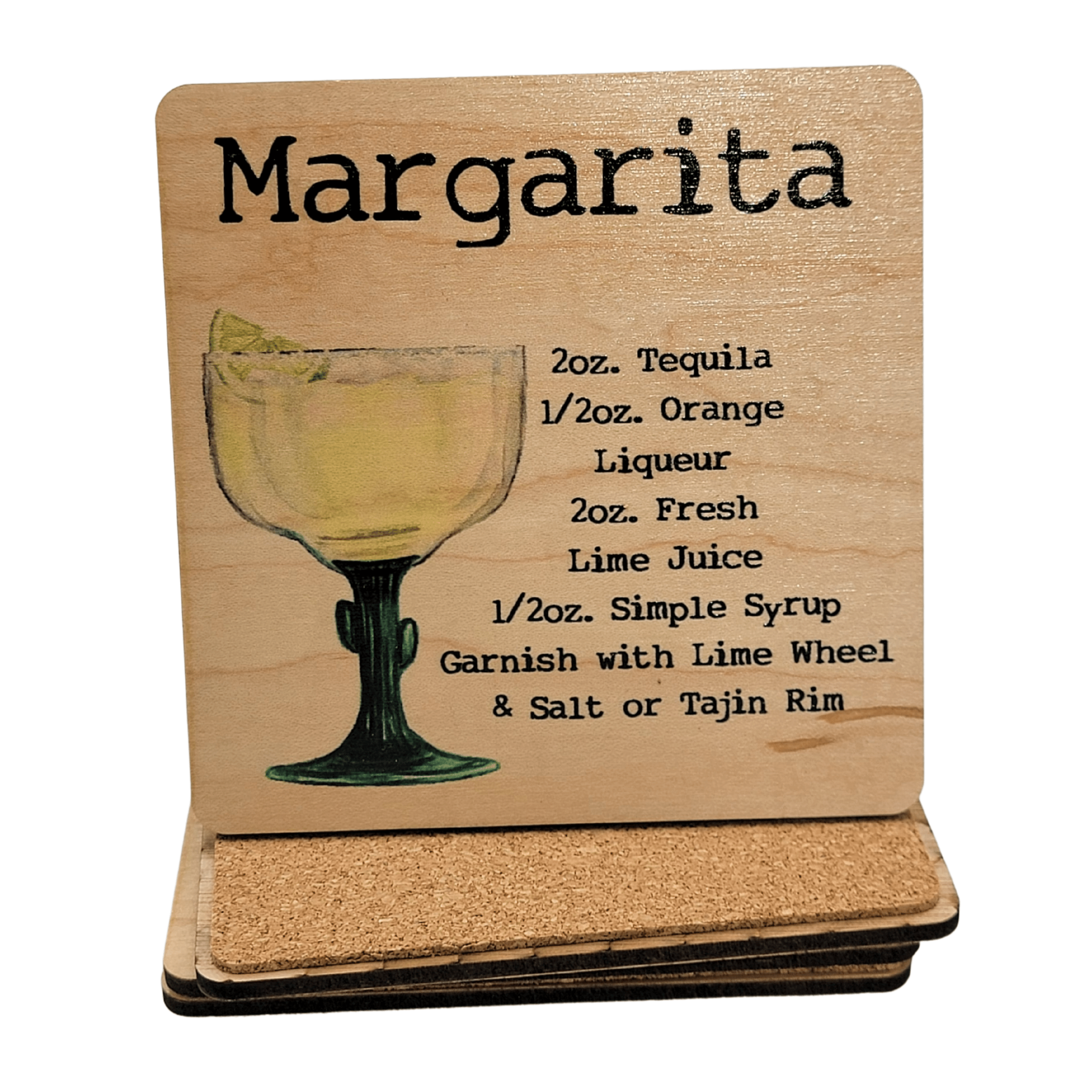 Margarita Cocktail Wooden Bar Coaster