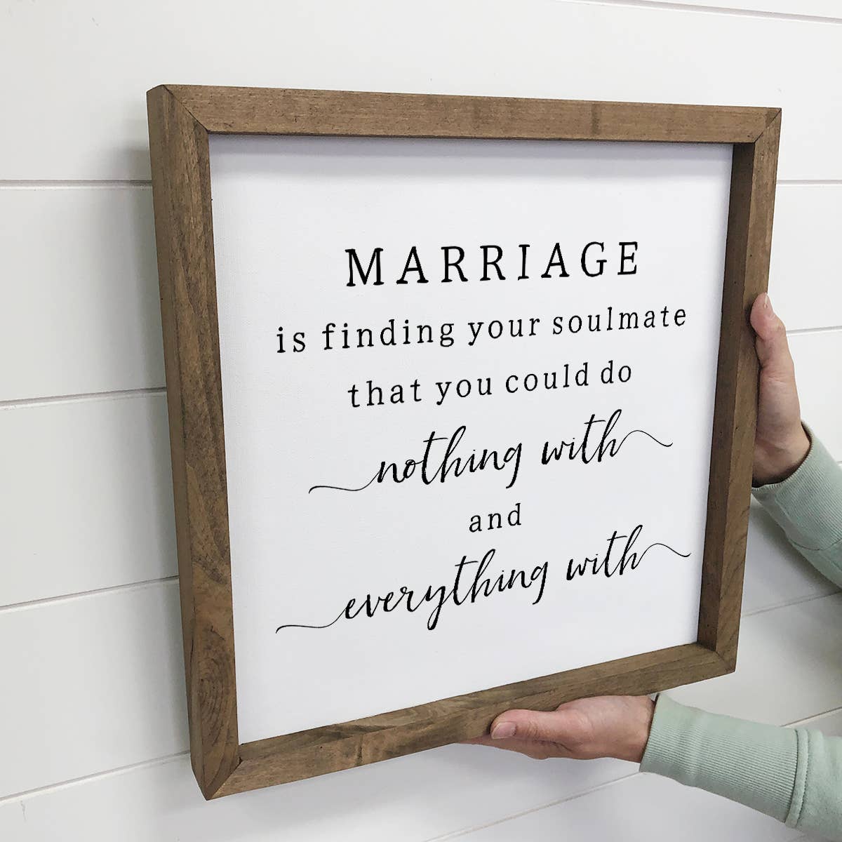 Hangout Home Marriage Nothing and Everything - Cute Marriage Sign: 6x6" Mini Canvas Art with Wood Box Frame