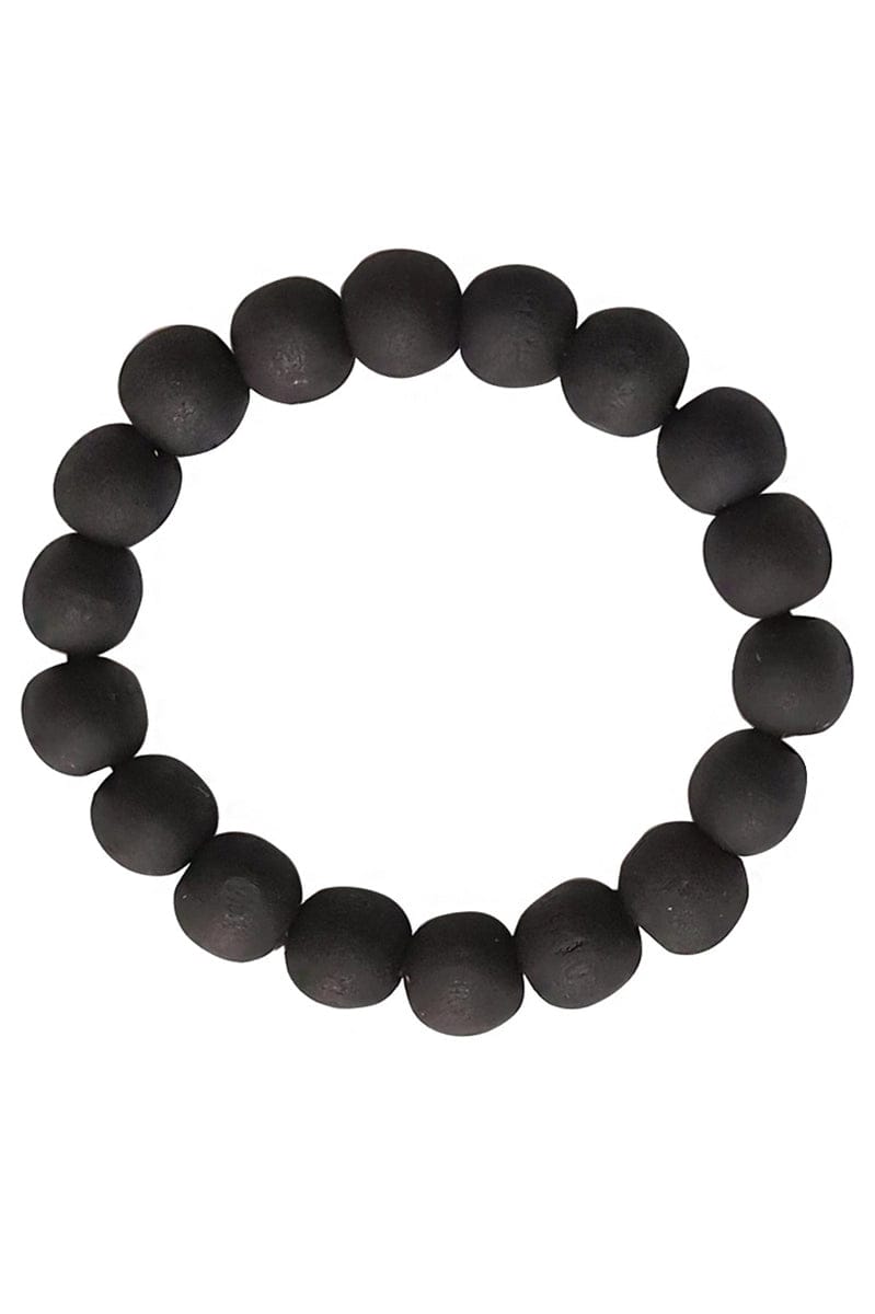 MJJ #8 (Melissa) Bracelet Matte Black Wood Beaded Stretch Zen Chakra Bracelet