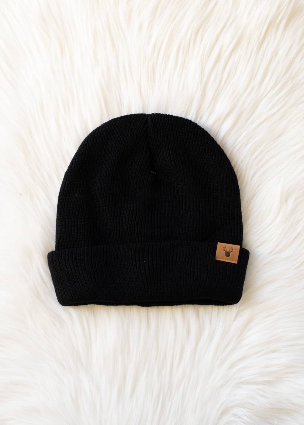 Men's Black Antler Knit Beanie