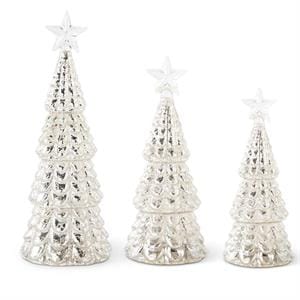 K&K Seasonal Decor Mercury Glass Star Top LED Christmas Tree