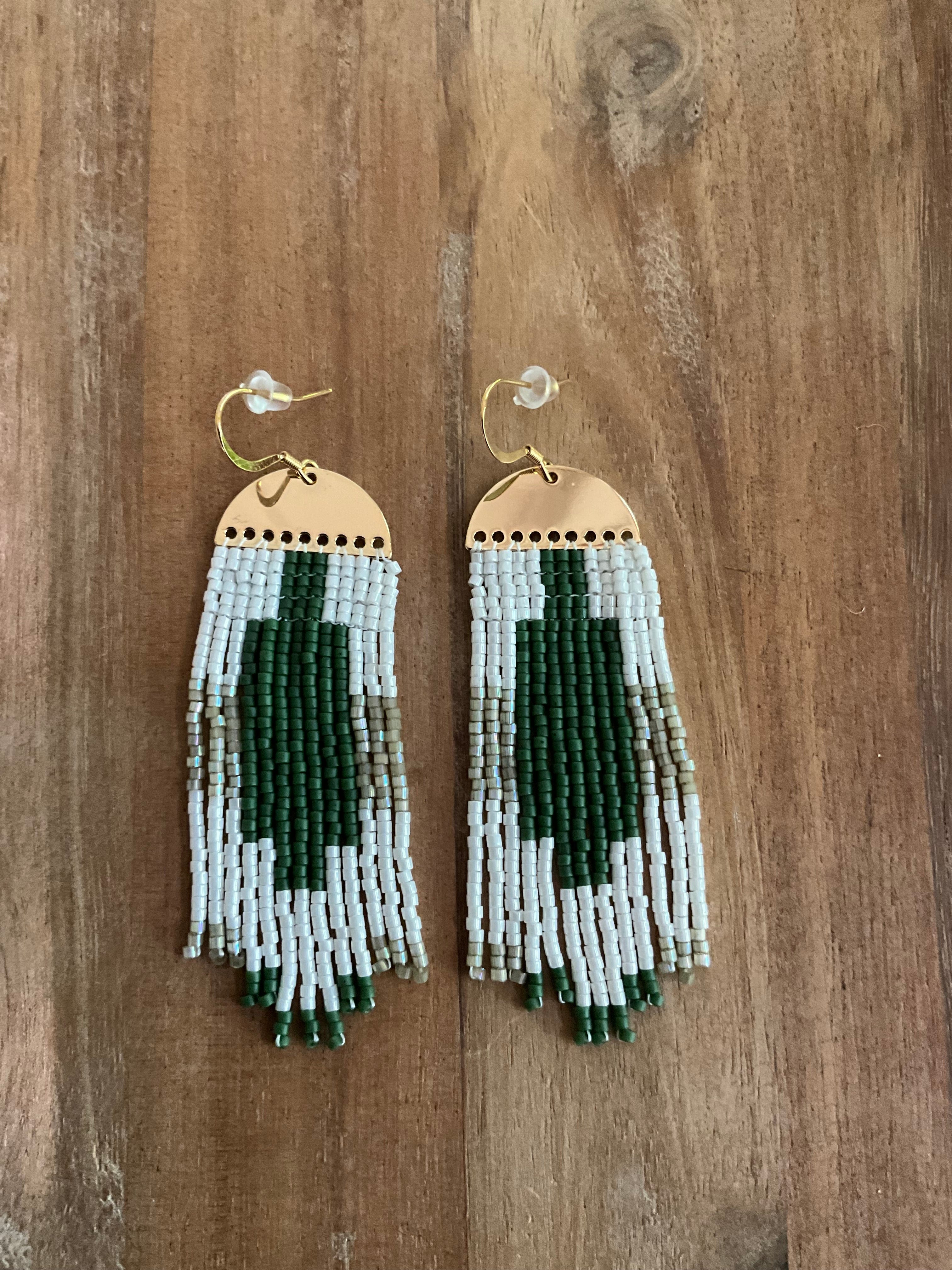 ALH #10 (Amber) Earrings Metal Semi Circle Fringe Earrings