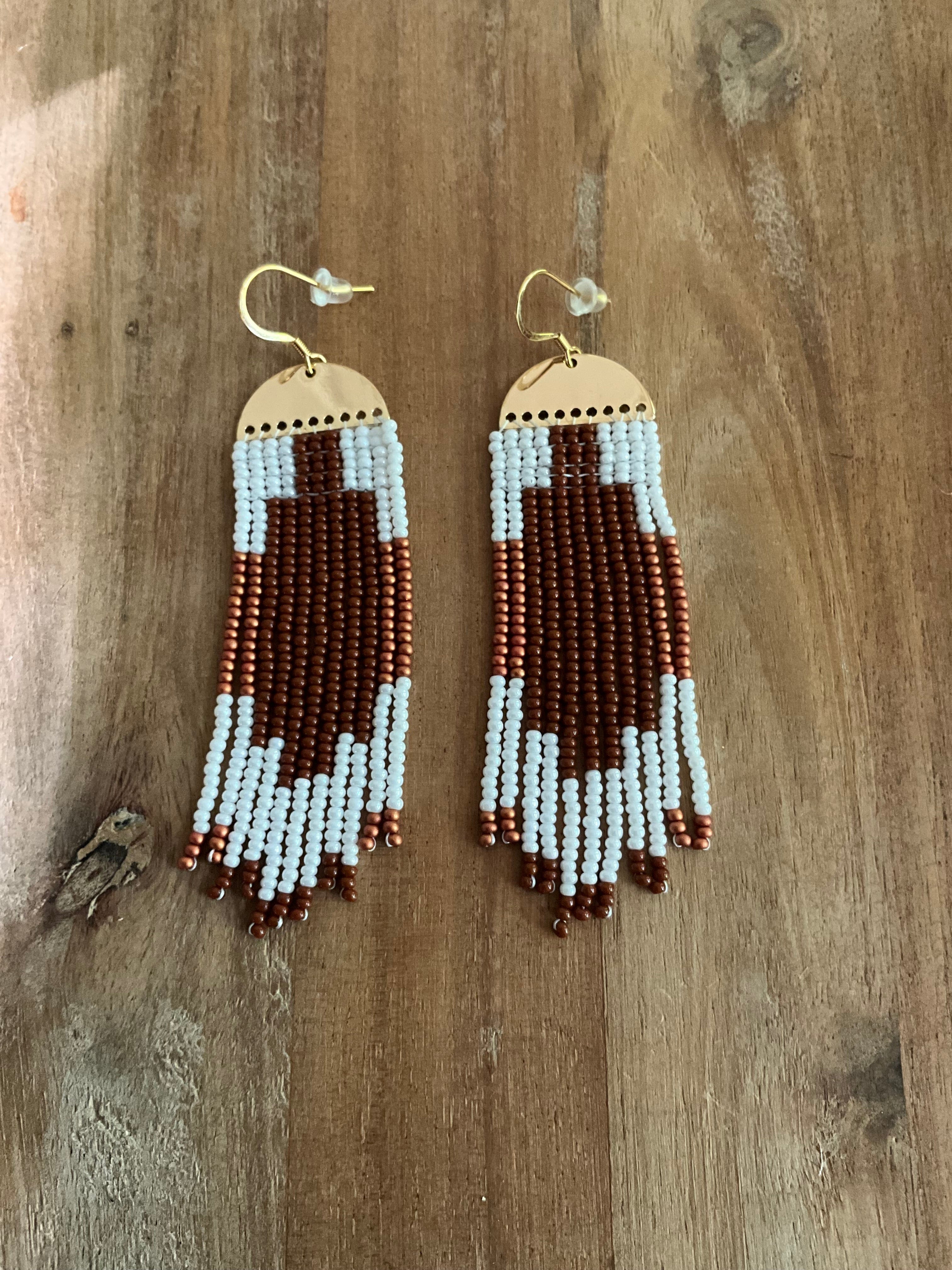 ALH #10 (Amber) Earrings Metal Semi Circle Fringe Earrings