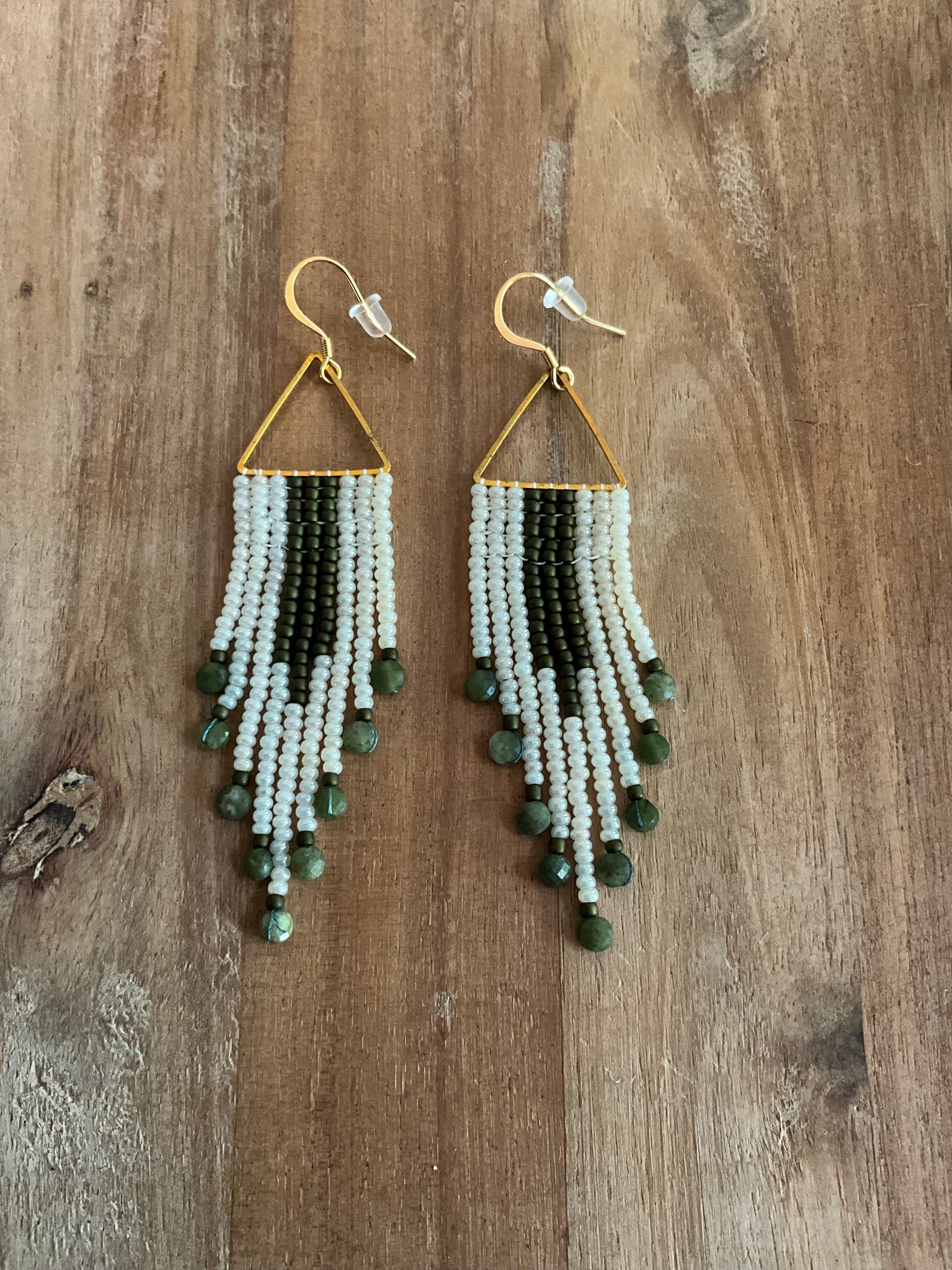 ALH #10 (Amber) Earrings Metal Triange Fringe Earrings