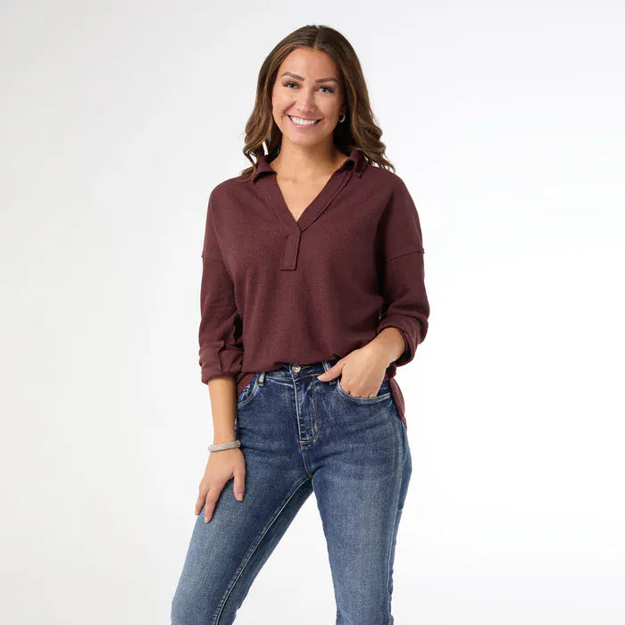 CoCo Carmen Sweater Michela Long Sleeve V-Neck Top