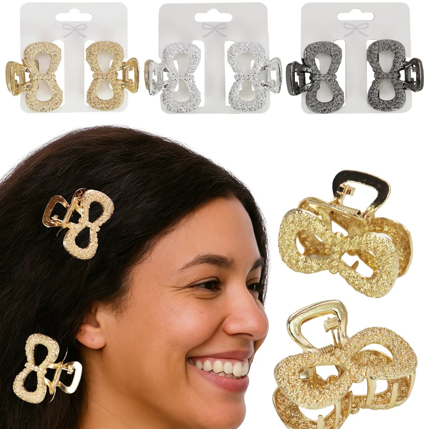 MJJ #8 (Melissa) Hair Clip Mini Bow Hollow Out Metal Alloy Hair Clip Set of 2