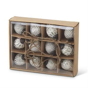 K&K Seasonal Decor Mini Whitewashed Mercury Glass Round Ornament Set