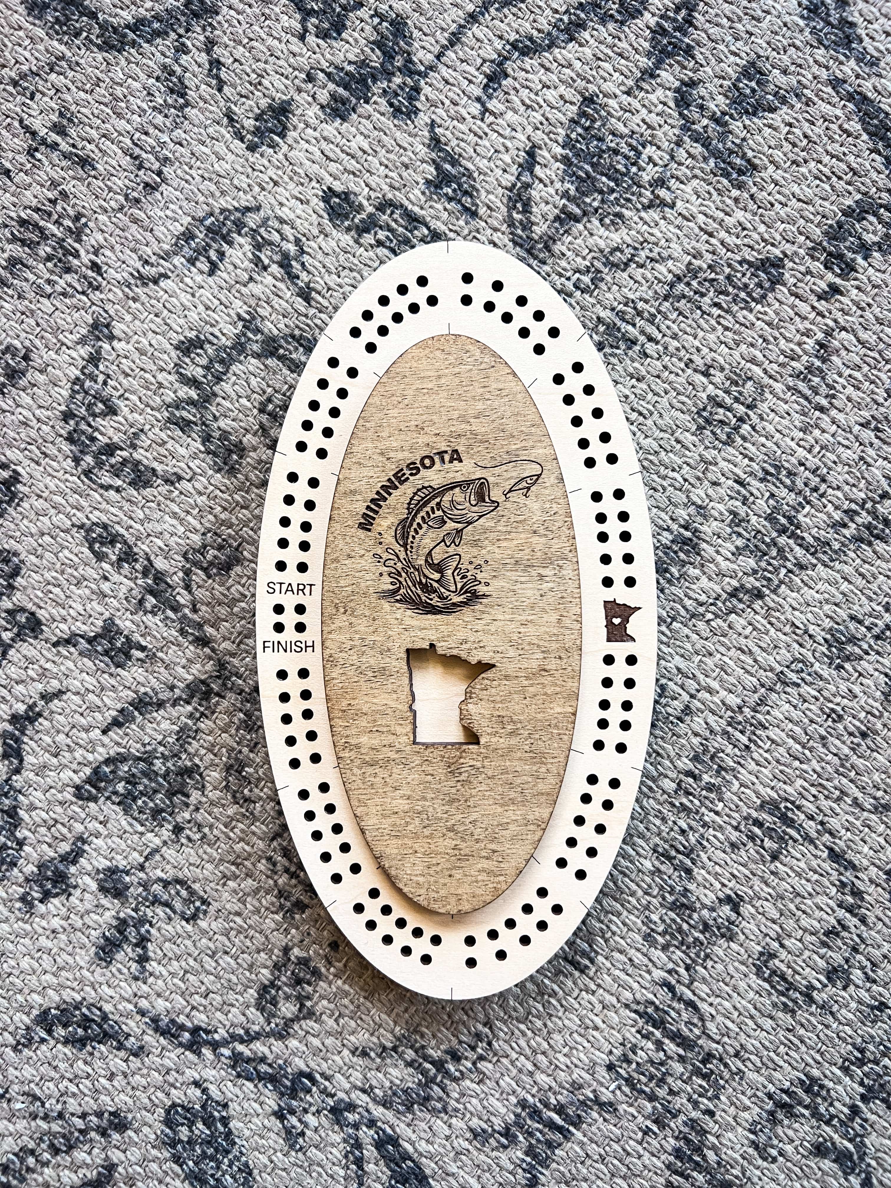 Humble Roots Boutique Game Minnesota Bass Handmade Wood Cribbage Board